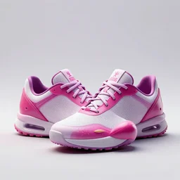 A pair of sneakers With an aerodynamic, digital Art, design inspired by In the dragon fruit