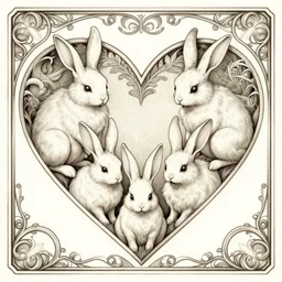 artnouveau heart made of scary rabbits