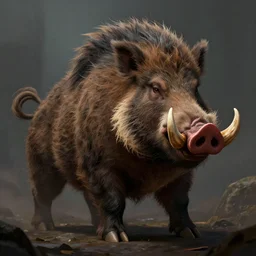 giant Boarbear monster, bear boar hybrid, boar pig with tusks, creature design, high fantasy, World of Warcraft, splashcreen art, artstationhd, trending on artstation, detailed fur, beautiful dramatic cinematic