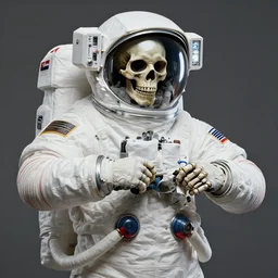cosmonaut skeleton tearing his space suit off laurie greasley masterpiece hyper realism, intricate detail, extremely detailed
