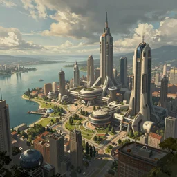 scifi concept art, futuristic city near to a big lake, nostalgic vibes, digital painting, artstation, concept art, sharp foccus ilustration, artstation hq