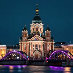 city in russia 2 0 7 7, petersburg at night, old cathedral, forged bridges, neon lights, punk, grunge, cyberpunk