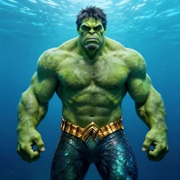 portrait of hulk as aquaman, under the ocean