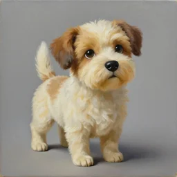 painting of cute dog, full stature, in style of marcel duchamp, photorealistic