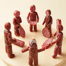 photo of people made of salami and other processed cured meat products