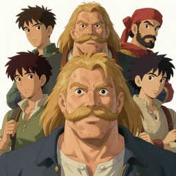 massive athlete with a blond mustache, art by studio ghibli, pixar, and j. c. leyendecker and greg rutkowski and artgerm and ilya kuvshinov, portrait, d & d, fantasy, highly detailed, digital painting, headshot, trending on artstation, concept art, sharp focus, illustration
