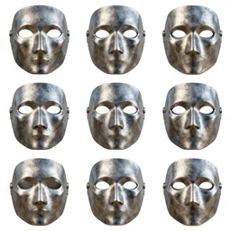 a 5 x 5 grid of concept designs for a solid plate featureless metallic cylon mask, 3 d render, volumetric lighting, unreal engine, reflective material, intricate texture