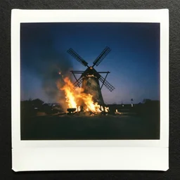 windmill on fire, polaroid photo
