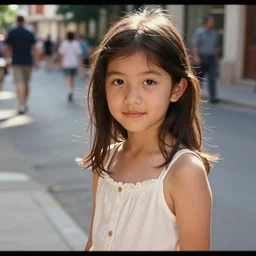 Home video footage, A girl playing on the street, summer. Color VHS picture quality with mixed noise, Filmed by dad.