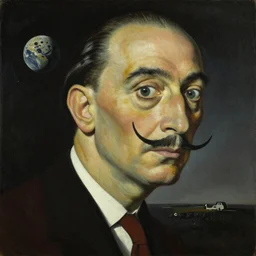 A surrealist oil painting by Salvador Dali of outer space