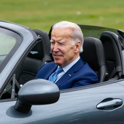 joe biden sitting inside a mazda miata mx - 5, detailed photo