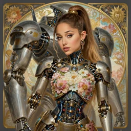 portrait of ariana grande, robot steampunk, floral! horizon zero dawn machine, intricate, elegant, highly detailed, ray tracing, digital painting, artstation, concept art, smooth, sharp focus, illustration, art by artgerm and greg rutkowski and alphonse mucha, 8 k