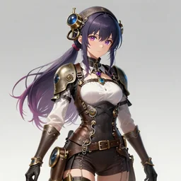 the portrait of true neutral semi - colorful female steampunk mechanist as absurdly beautiful, gorgeous, elegant, young anime girl, an ultrafine hyperdetailed illustration by kim jung gi, irakli nadar, intricate linework, bright colors, octopath traveler, final fantasy, unreal engine 5 highly rendered, global illumination, radiant light, detailed and intricate environment