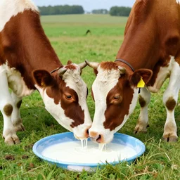 a cow drinking milk