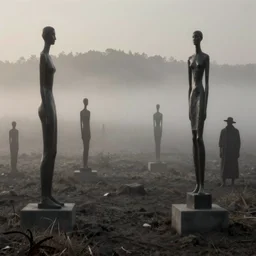 the pits of despair, detailed matte painting of a foggy morning landscape by raqib shaw and alberto giacometti and beksiński and David Hocknet
