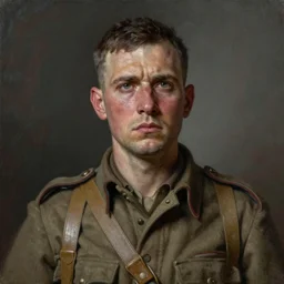 a detailed photorealistic muted - color portrait painting of a 1 9 1 7 worried clean - shaven british lieutenant in field gear from the arab bureau in wadi rum, ultra realistic, intricate details, atmospheric, dark, brooding, highly detailed, by clyde caldwell