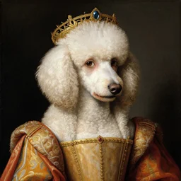 portrait of a white poodle as an italian queen, painting by giotto di bondone, 1 3 0 0