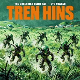 the green alien battle hounds charge into the fray, bounding through the lush green sea of grass, scifi pulp, matte painting, concept art, book cover, frank frazetta, syd mead, boris vallejo, movie poster, 7 0 s scifi, cinematic still, 4 k hd