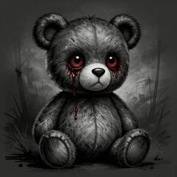 dark art grunge cartoon vector sketch of a teddy bear with bloody eyes by - mrrevenge instagram, loony toons style, horror theme, detailed, elegant, intricate