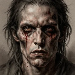 a terrifying zombie,  accurate details, detailed face, blood seeping from eyes, fantasy, dramatic, intricate, elegant, highly detailed, digital painting, artstation, concept art, smooth, sharp focus, illustration, art by Gustave Dore, octane render