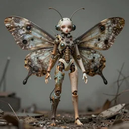 portrait of a beautiful jointed art doll, super dollfie, bjd, biopunk, solarpunk, dystopian, abandoned, big giant moths, surreal, simon stalenhag, intricate, 8 k render in octane, sharp focus