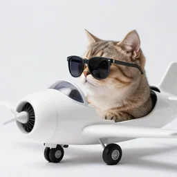 photo of a cat wearing sunglasses piloting a plane, side shot, depth of field, highly detailed photo, Canon EOS 1300D, airplane cockpit