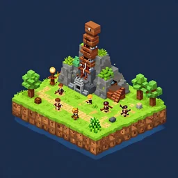 isometric view of a pirate island rpg game voxel art