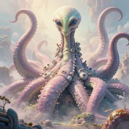 giant ancient alien tentacles artwork, pastel colors, detailed background, extremely detailed, octane rendering, sharp focus, volumetric light, particles