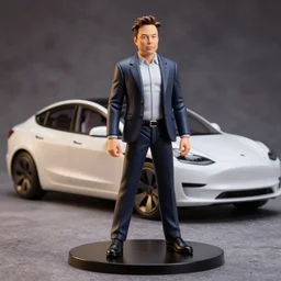 a anime nendoroid of elon musk wear giorgio armani suits and black shoe, car tesla 3, figurine, product photo, detailed
