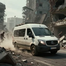 a van driving over zombies in an destroyed city, hyperrealistic, artstation, concept art, unreal engine 8k, octane render