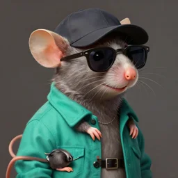 mouse mixed with a weasel resembling gary vee. anthropomorphic mouse. a photorealistic digital painting, human critter, wearing a cap and sunglasses and dressed in a teal green shirt. hyper influencer type. sociopath smile, very detailed. 4 k hd, trending on artstation, featured on behance, extra crisp, features intricate detail.