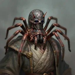 humanoid spider anadi artwork. humanoid d & d commision art. pathfinder art. anadi artwork. trending on artstation. head and shoulder portrait. wearing robes.