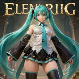 an ultra detailed 3 d render of the voluptuous and thicc god empress hatsune miku as an elden ring boss, epic anime fantasy, 8 k, in the style of a fantasy metal album cover and magic the gathering, volumetric lighting, smooth, highly detailed, digital illustration, octane render, art by albert bierstadt and greg rutkowsi, artstation