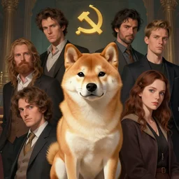 portrait of a communist shiba inu dog, tragic, elegant, fantasy, hd shot, digital portrait, beautiful, artstation, comic style, by artgerm, guy denning, jakub rozalski, magali villeneuve and charlie bowater