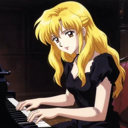 anime portrait of regina spektor playing piano
