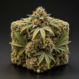a perfect cube made of cannabis marijuana, beautiful, octane render, nug pic, ray tracing, 8 k, unreal engine 5