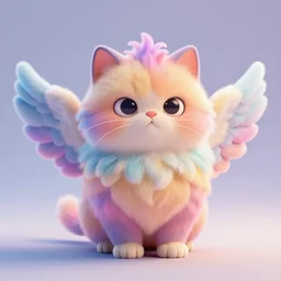 high quality 3 d render hyperrealist very cute multipastel fluffy grumpy griffin cat hybrid with fluffy wings, vray, smooth in _ the background, artstation