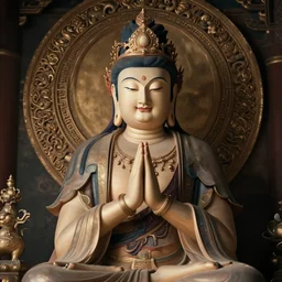 portrait of a smiling bodhisattva, praying meditating, elegant, intricate, cinematic, ornate, by artgerm