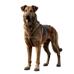 rugged hellhound, detailed 3d character render, full body, standing, isolated on a pure white background, centered, whole figure in frame, sharp focus, studio lighting