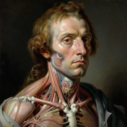 baroque neoclassicist colorful sci - fi close - up portrait of mad scientist's anatomy. reflective detailed textures. studio lighting, dark background. highly detailed fantasy science fiction painting by, moebius, norman rockwell, frank frazetta, and syd mead. high contrast. artstation