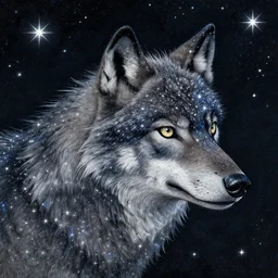detailed illustration of wolf made out of stars by chiara bautista