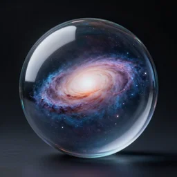 a galaxy inside of a glass sphere, photorealistic render, studio lighting, cinematic