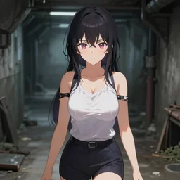 upper - body illustration of highly detailed beautiful anime girl by davinci walking through an unnerving basement, depth of field, pretty and stunning face and eyes, 8 k, pixiv, danbooru, gelbooru