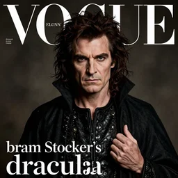 bram stoker's dracula. studio photo. vogue magazine cover with text. highly detailed