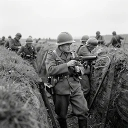 Still image of Jerma985 in the trenches of world war one, old black and white war photograph, film grain