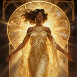 black african princess, warm volumetric lighting, cosmic, symmetric, highly detailed, elegant, concept art, heavenly, god rays, intricate, sharp focus, illustration, alexandros pyromallis, bouguereau, rutkowski, artgerm, alphonse mucha