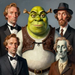 a surrealist portrait of shrek by alexandr archipenko and rene magritte and joan miro, 4 k, trending on artstation, detailed, film still