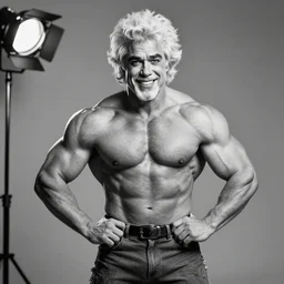 ronald mcdonald as a bodybuilder, grayscale image, studio lighting