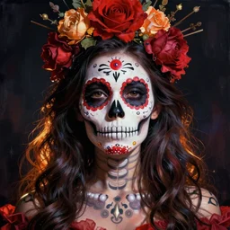 illustration of a sugar skull day of the dead girl, art by bruce munro