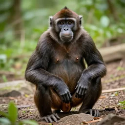 “ a primitive woman austalopitecus looks like a monkey posing for a photo in a fashion way”